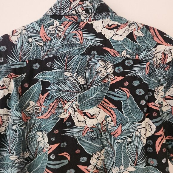 Volcom Hawaiian Shirt Teal Black Tropical Floral Short Sleeve Mens Small NEW - Picture 6 of 14